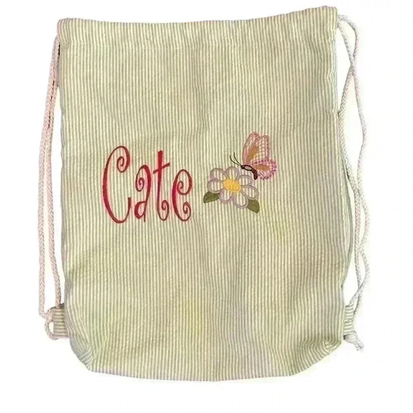 Sling Backpack Green Seersucker Monogrammed Cate butterflies - Picture 1 of 9